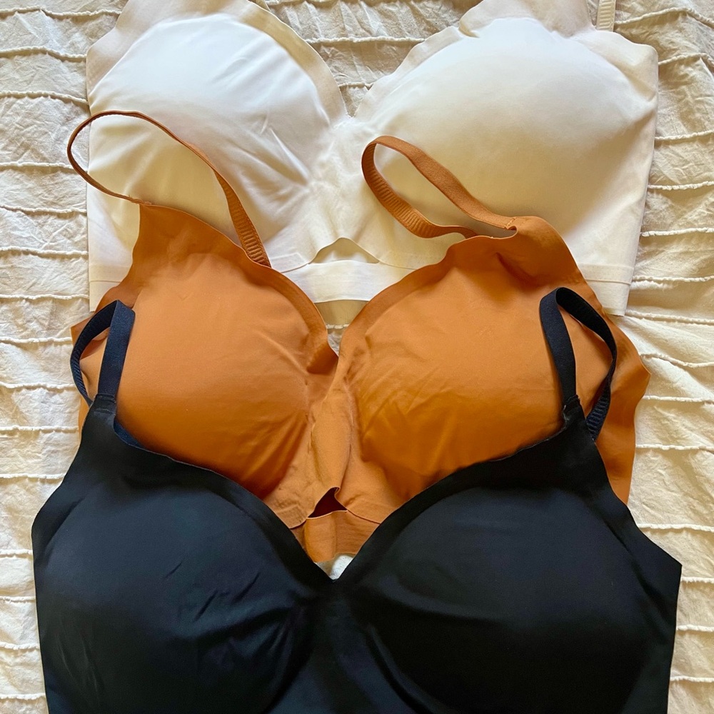 SHEIN Black, Cream, and Tan Bra Trio